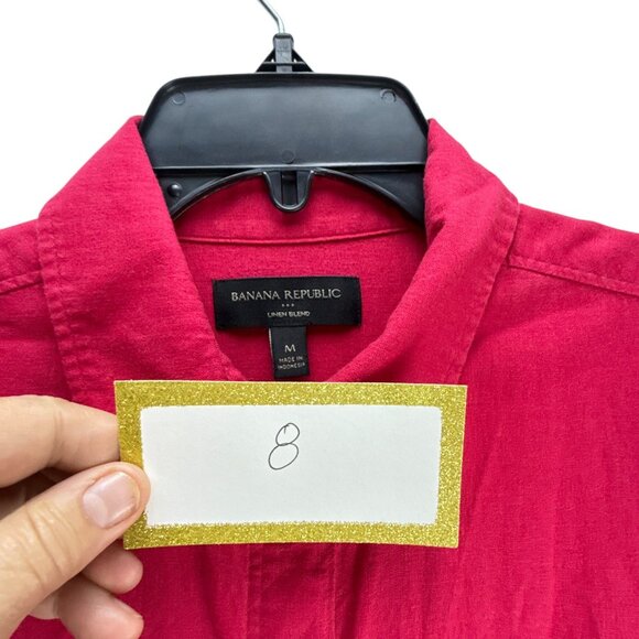 Banana Republic Mens Red Linen Blend Long Sleeve Button Up Shirt Size M Casual - Picture 4 of 10